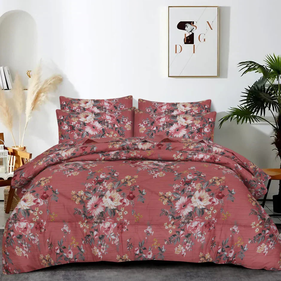 Double Bed 6 pc Winter Razai Set (Heavy Filling) RZ-Hit Pink