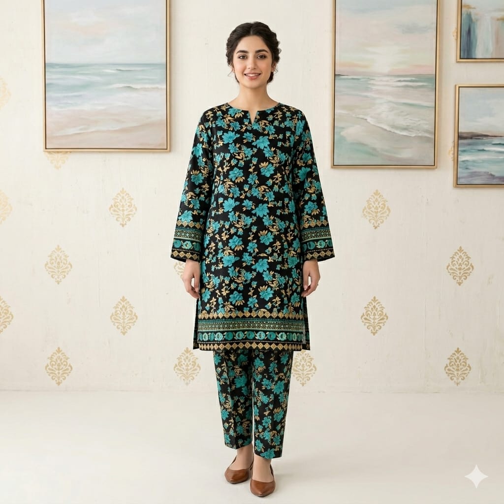 2 Pcs Unstitched Digital Print Suit J-2414
